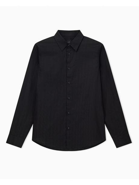 Camicia Armani regular fit in cotone jacquard Uomo - Nero