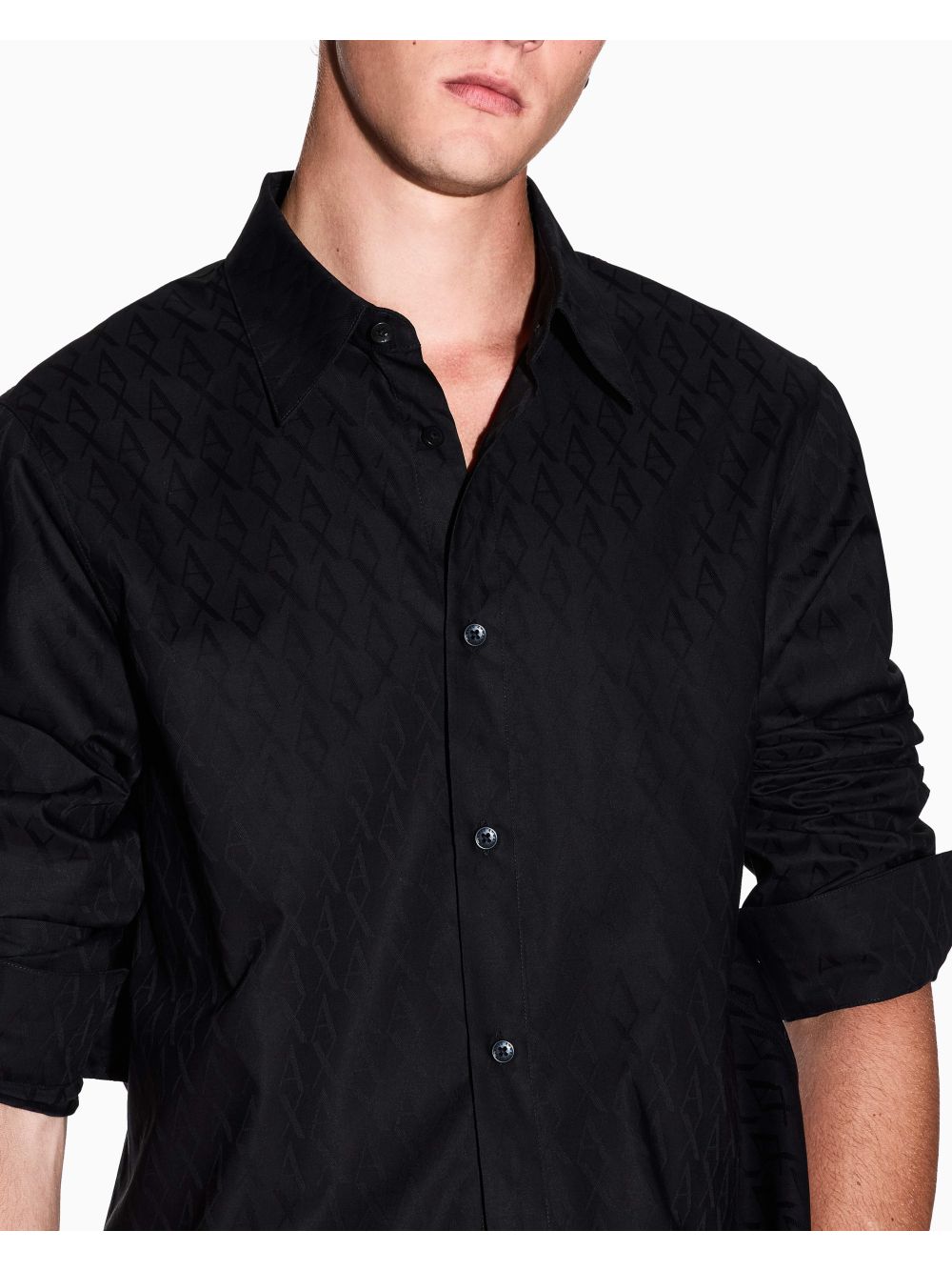 Camicia Armani regular fit in cotone jacquard Uomo - Nero