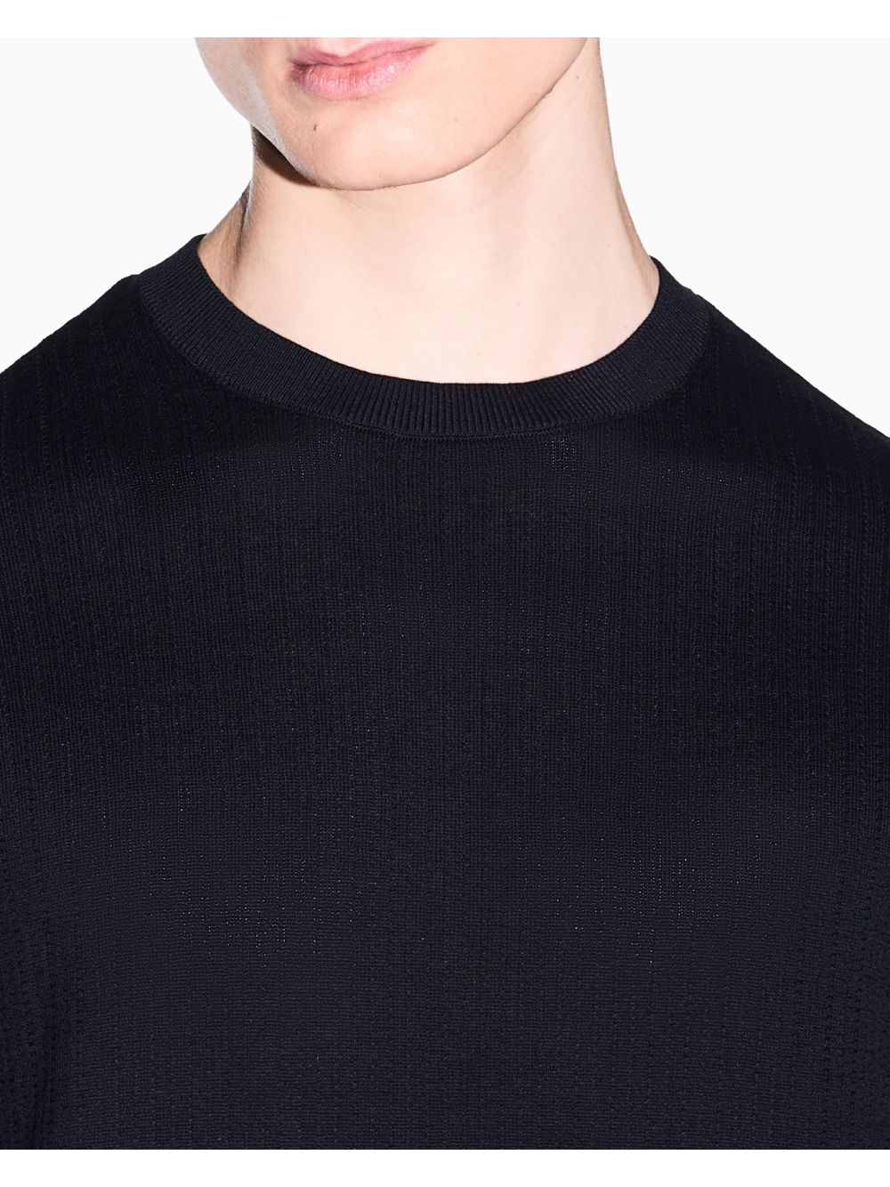 Pullover Armani Top Tricot Lavorazione a Coste in Cotone Uomo - Navy