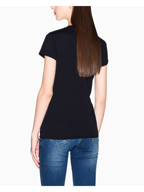 T-shirt Armani slim fit con logo glitterato Donna - Nero