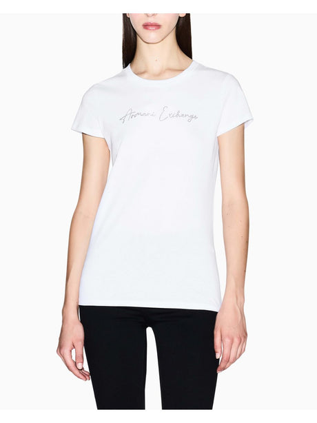 T-shirt Armani slim fit con logo glitterato Donna - Bianco