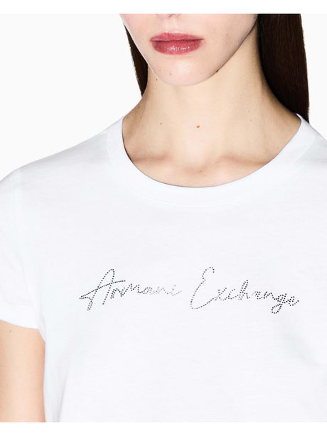 T-shirt Armani slim fit con logo glitterato Donna - Bianco