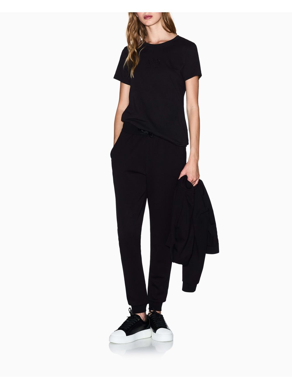 T-shirt Armani regular fit con logo glitterato Donna - Nero