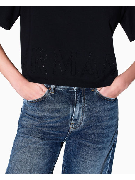 T-shirt Armani Cropped in cotone Donna - Nero
