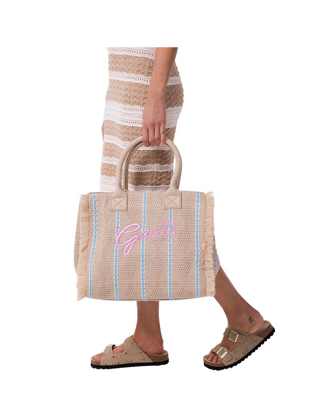 Borsa Gaelle MAXI SHOPPER RICAMO FIRMA ROSA Donna - Beige
