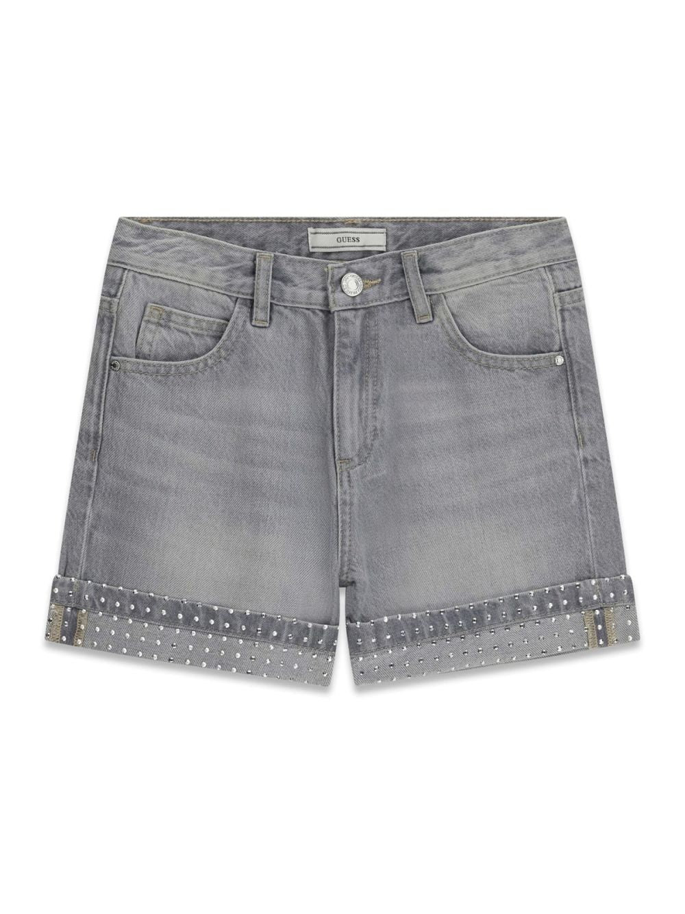 Shorts Guess in denim con borchie Bambina - Grigio