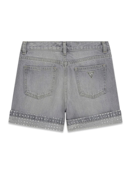 Shorts Guess in denim con borchie Bambina - Grigio