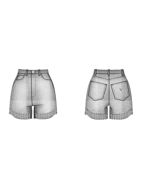 Shorts Guess in denim con borchie Bambina - Grigio