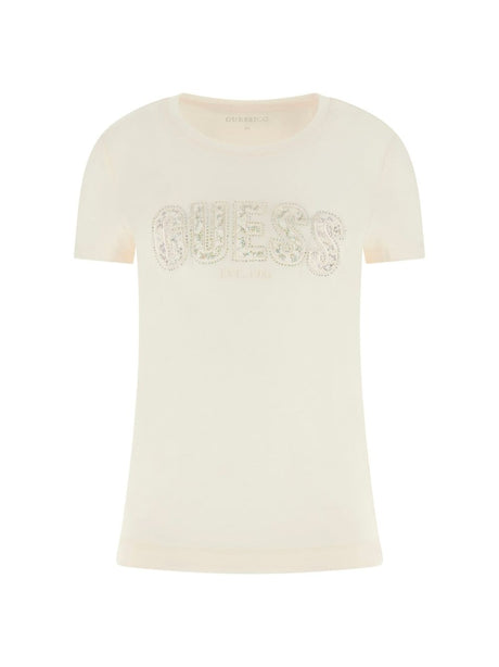 T-shirt Guess vestibilità slim con logo Donna - Avorio