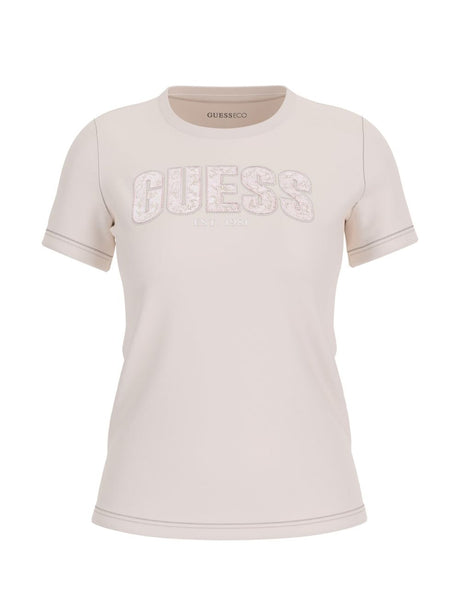 T-shirt Guess vestibilità slim con logo Donna - Avorio