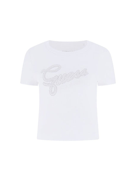 T-shirt Guess con logo in strass Donna - Bianco