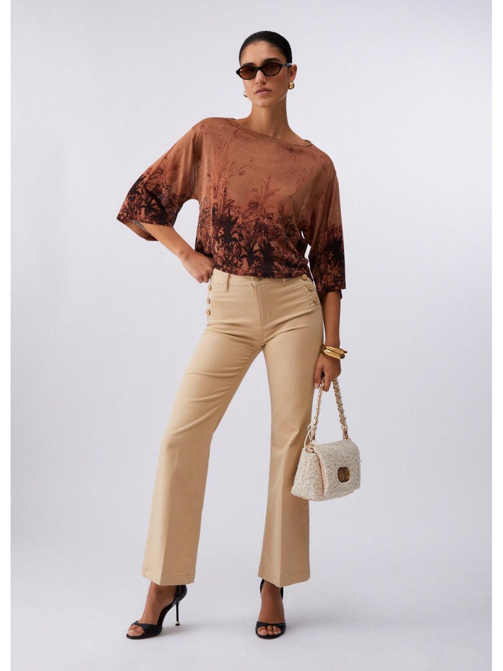Pantalone Liu Jo flare con bottoni logati Donna - Beige