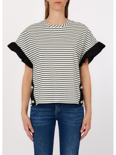 T-shirt Liu Jo a righe con bottoni gioiello Donna - Nero