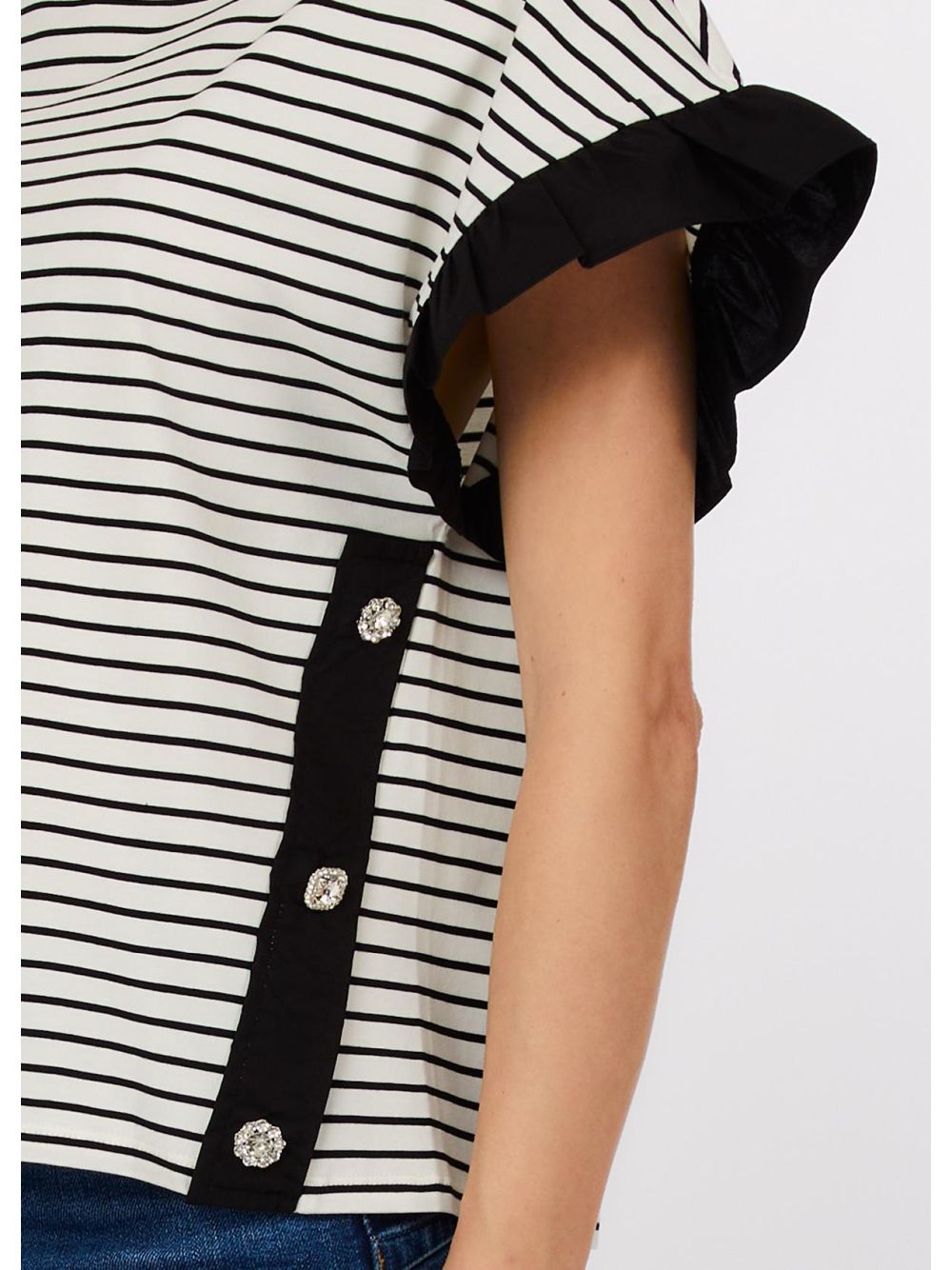 T-shirt Liu Jo a righe con bottoni gioiello Donna - Nero