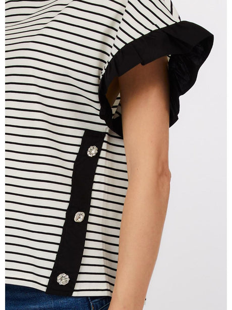 T-shirt Liu Jo a righe con bottoni gioiello Donna - Nero