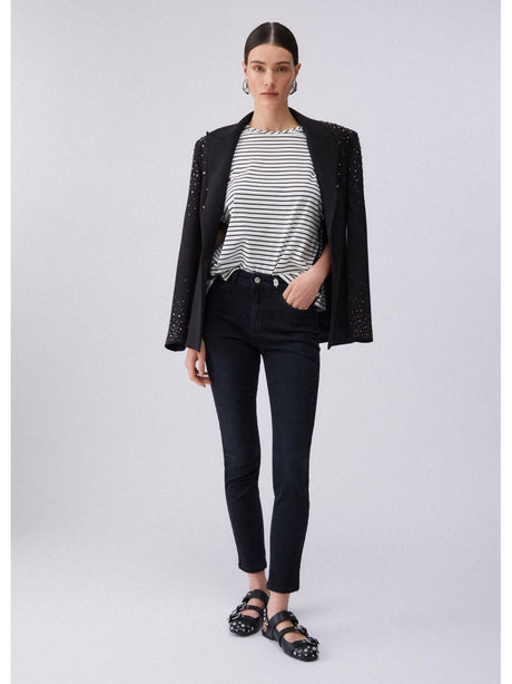 T-shirt Liu Jo a righe con bottoni gioiello Donna - Nero