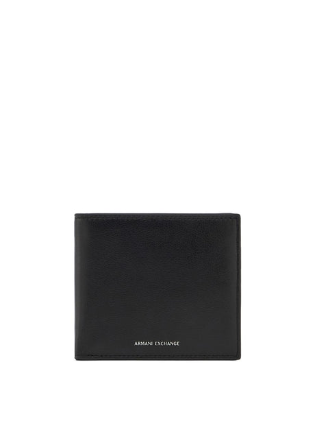 Portafoglio Armani bifold in pelle liscia con logo e portamonete Uomo - Nero