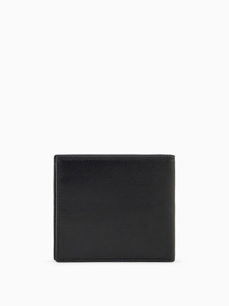 Portafoglio Armani bifold in pelle liscia con logo e portamonete Uomo - Nero