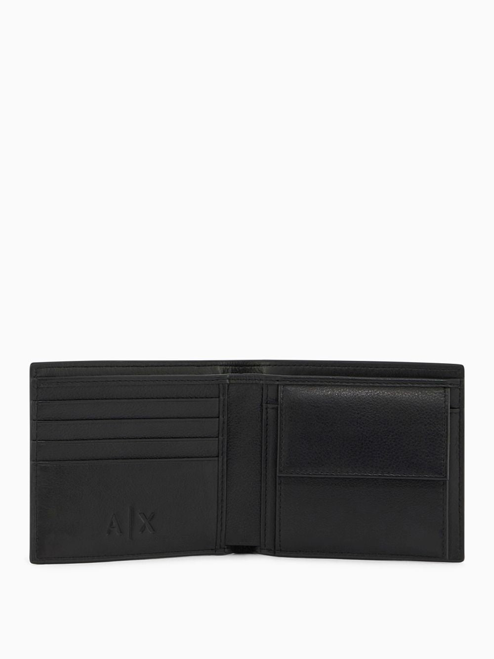 Portafoglio Armani bifold in pelle liscia con logo e portamonete Uomo - Nero