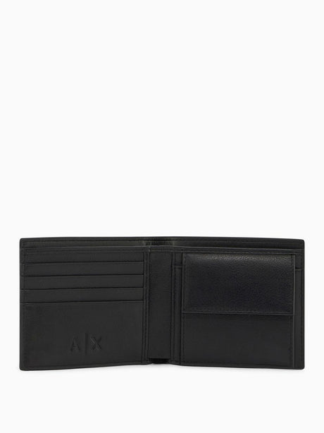 Portafoglio Armani bifold in pelle liscia con logo e portamonete Uomo - Nero