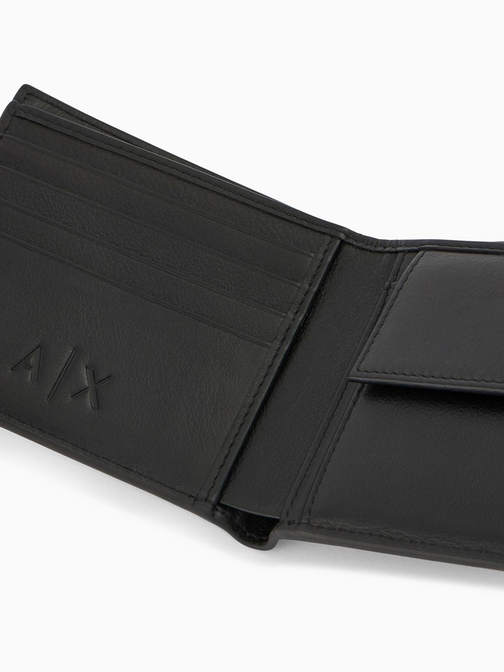 Portafoglio Armani bifold in pelle liscia con logo e portamonete Uomo - Nero
