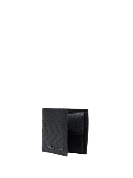 Portafoglio Armani bifold in pelle con motivo diagonale in rilievo Uomo - Nero