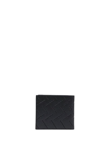 Portafoglio Armani bifold in pelle con motivo diagonale in rilievo Uomo - Nero