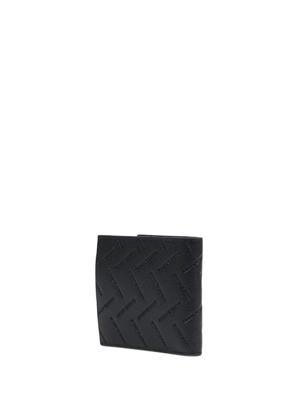 Portafoglio Armani bifold in pelle con motivo diagonale in rilievo Uomo - Nero