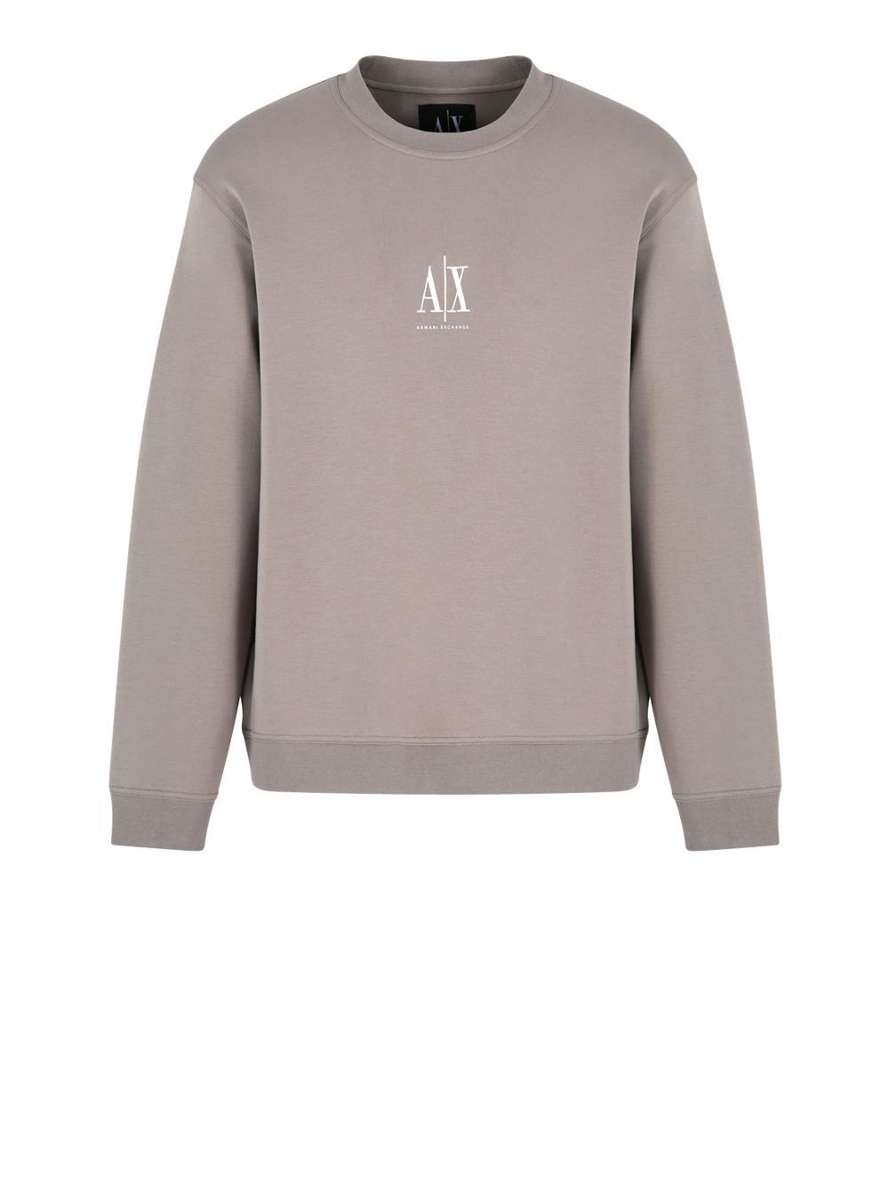 Felpa Armani girocollo in cotone elasticizzato con logo Icon Uomo - Marrone