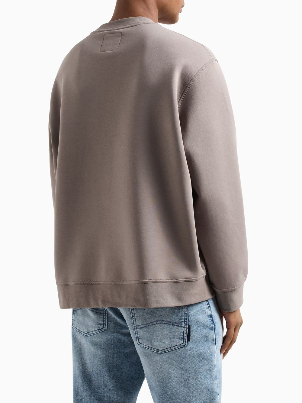 Felpa Armani girocollo in cotone elasticizzato con logo Icon Uomo - Marrone