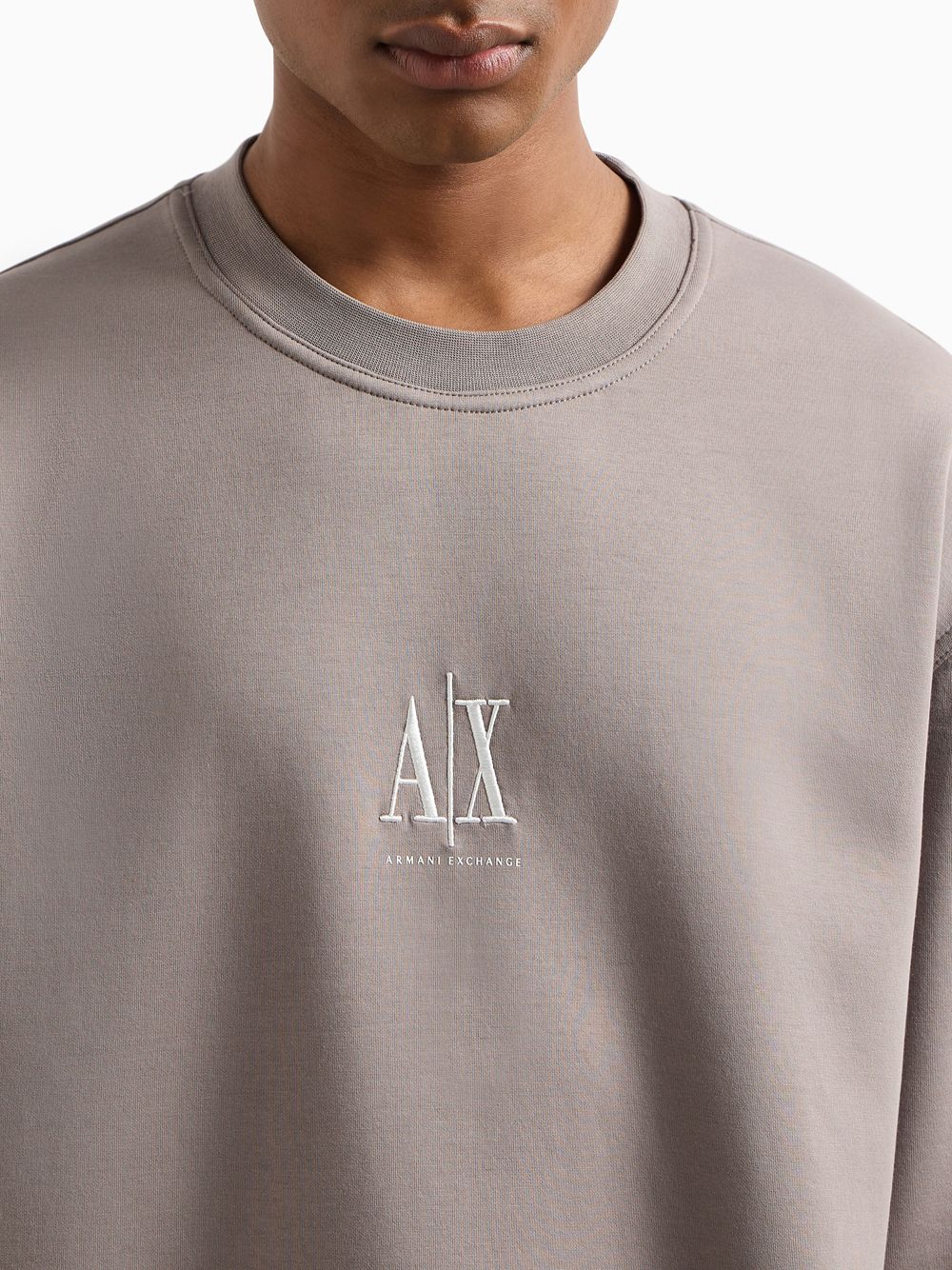 Felpa Armani girocollo in cotone elasticizzato con logo Icon Uomo - Marrone