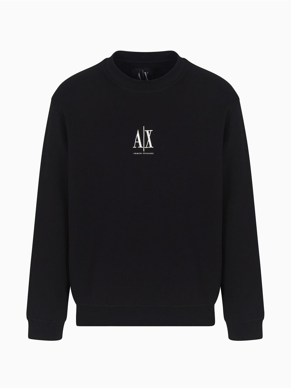 Felpa Armani girocollo in cotone elasticizzato con logo Icon Uomo - Nero