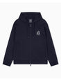Felpa Armani fullzip con cappuccio e logo in cotone stretch Icon Uomo - Navy