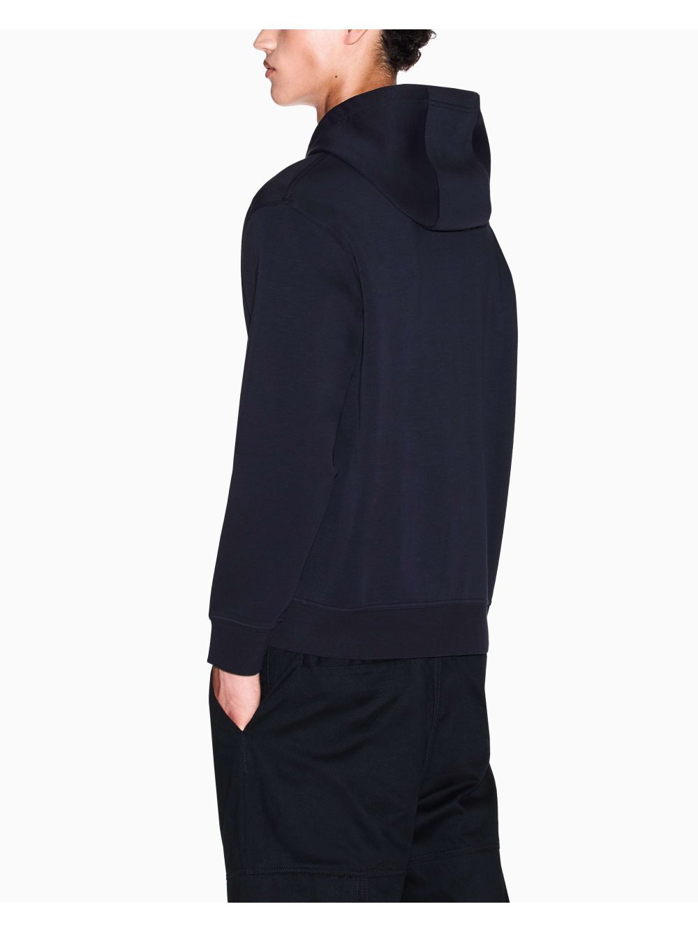 Felpa Armani fullzip con cappuccio e logo in cotone stretch Icon Uomo - Navy