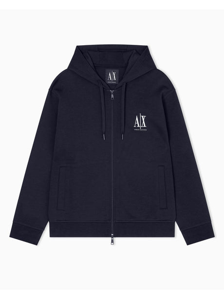 Felpa Armani fullzip con cappuccio e logo in cotone stretch Icon Uomo - Navy Armani  Angolo dello Sport