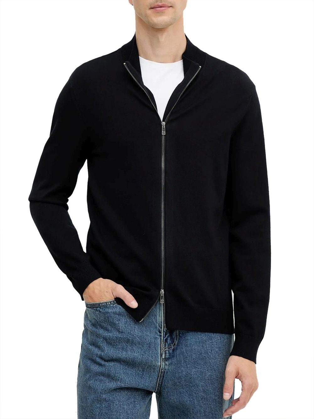 Cardigan Armani con zip a collo alto Uomo - Navy