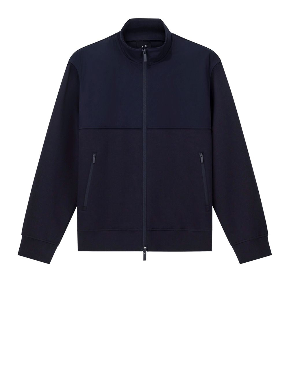 Giubbino Armani full zip in cotone con collo alto Essential Uomo - Navy
