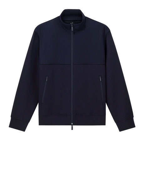 Giubbino Armani full zip in cotone con collo alto Essential Uomo - Navy