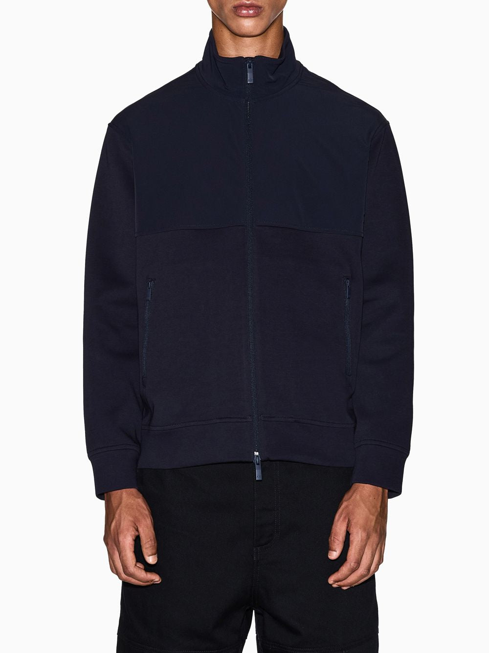 Giubbino Armani full zip in cotone con collo alto Essential Uomo - Navy