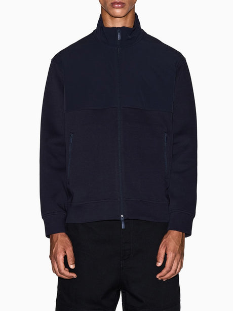 Giubbino Armani full zip in cotone con collo alto Essential Uomo - Navy
