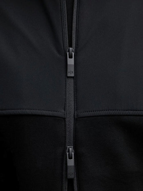 Giubbino Armani full zip in cotone con collo alto Essential Uomo - Nero
