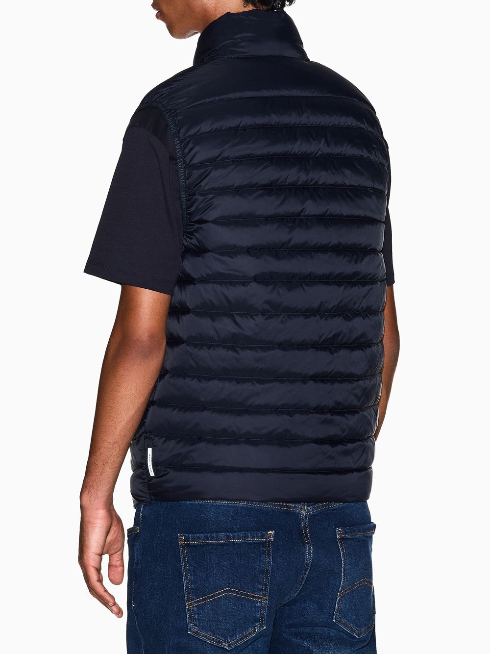 Gilet Armani trapuntato in nylon con collo alto Essential Uomo - Navy