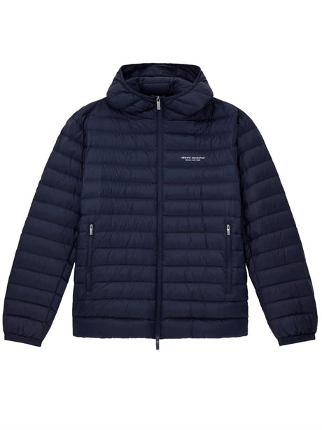 Piumino Armani trapuntato in nylon con cappuccio Essential Uomo - Navy