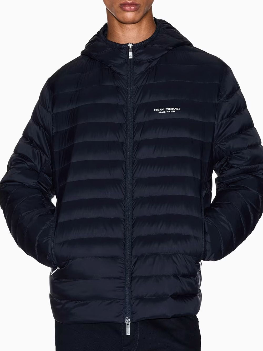 Piumino Armani trapuntato in nylon con cappuccio Essential Uomo - Navy