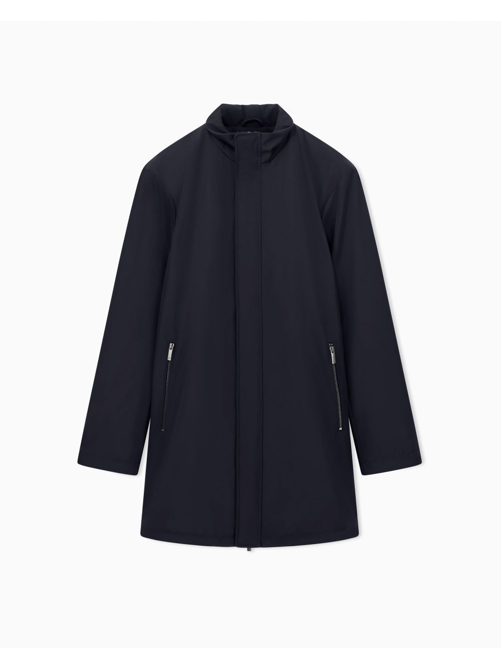 Cappotto Armani lungo con collo alto e zip a scomparsa Essential Uomo - Navy