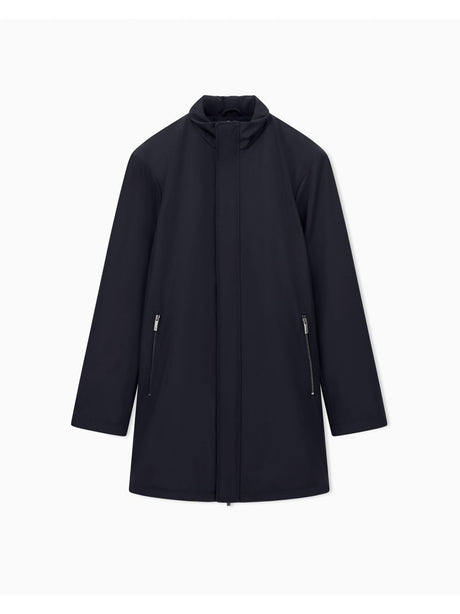 Cappotto Armani lungo con collo alto e zip a scomparsa Essential Uomo - Navy