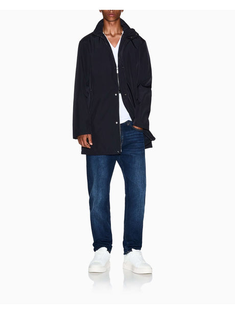 Cappotto Armani lungo con collo alto e zip a scomparsa Essential Uomo - Navy
