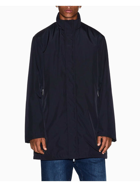 Cappotto Armani lungo con collo alto e zip a scomparsa Essential Uomo - Navy