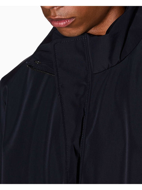 Cappotto Armani lungo con collo alto e zip a scomparsa Essential Uomo - Navy