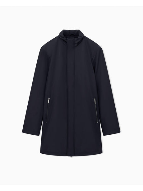 Cappotto Armani lungo con collo alto e zip a scomparsa Essential Uomo - Navy Armani  Angolo dello Sport